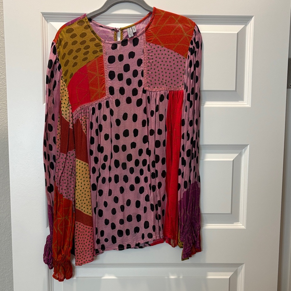 Vibrant Polka Dot Patchwork Blouse